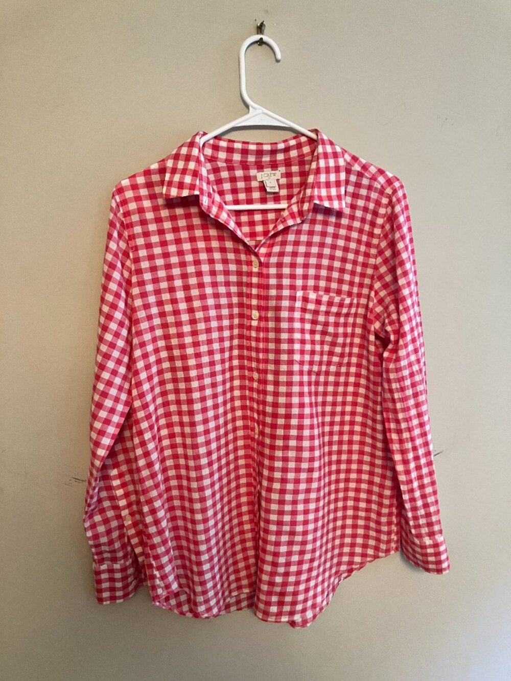 J.Crew Pink & White Checkered Cotton Button-Down Shirt | Medium | Timeless Class